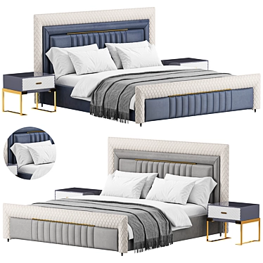 Nordic Luxury Leather Bed Ensemble 3D model image 1 