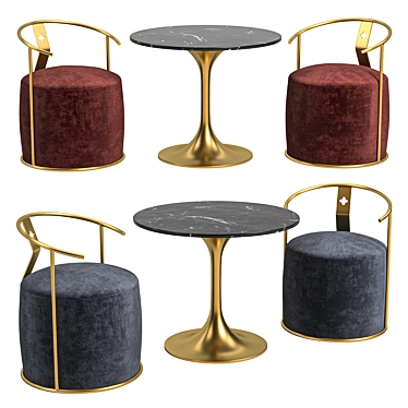 Velvet Gray Chair Gold Accents 3D model image 1 