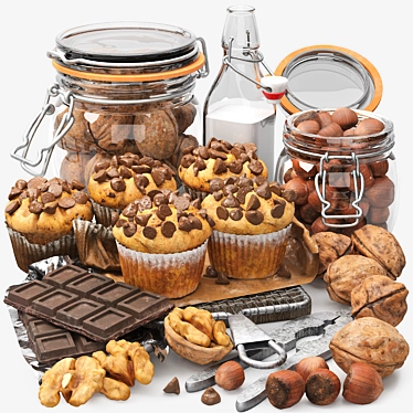 Decadent Chocolate Muffins & Nuts 3D model image 1 