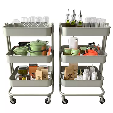 Sleek Design Kitchen Utility Cart 3D model image 1 