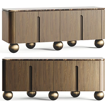 Luxury Wood Sideboard, Dual Material 3D model image 1 