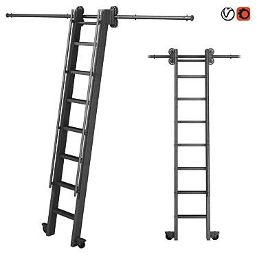 Modern Steel Rolling Library Ladder 3D model image 1 