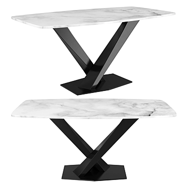 Contemporary Rectangular White Faux Marble Dining Table with Metal X Shape Base