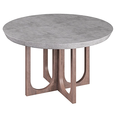 Modern Round Dining Table Concrete & Teak 3D model image 1 