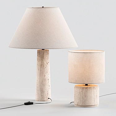 Natural Travertine Table Lamps Duo 3D model image 1 