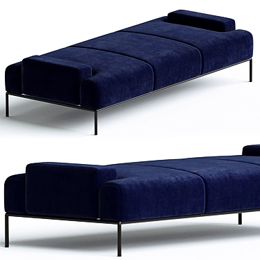 Luxury Blue Velvet Daybed Wood Channeling 3D model image 1 