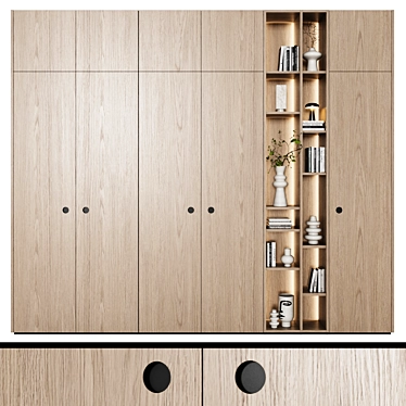 Modern Modular Wardrobes with Frezied Handles 3D model image 1 