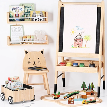 Wooden Kids Art Easel 3D Model 3D model image 1 