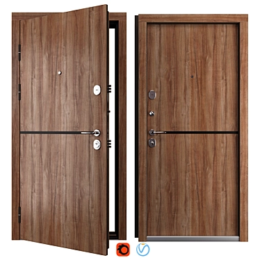 Modern Entry Metal Door Set 3D model image 1 