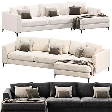 Elegant Meridian Chaise Sofa ensemble 3D model image 1 