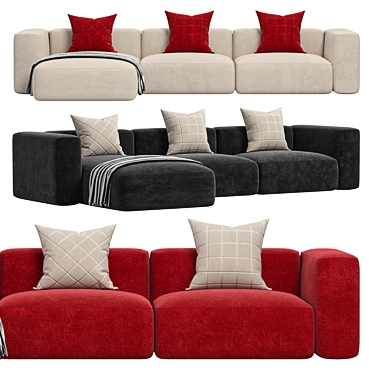 Modern Red 3-Seater Sofa Design 3D model image 1 