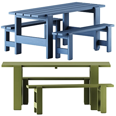 Hay Weekday Table & Bench 3D model image 1 
