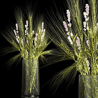 Green Wheat Lavender Bouquet 3D model image 1 