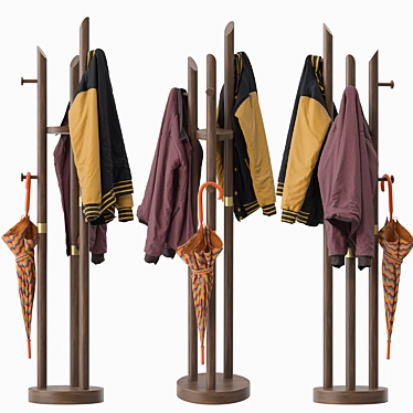 Rustic Wood Coat Rack Organizer 3D model image 1 