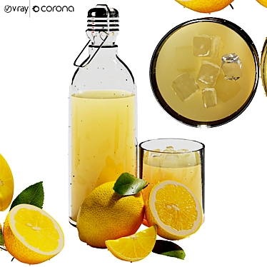 Fresh Lemon Glass Bottle Model 3D model image 1 