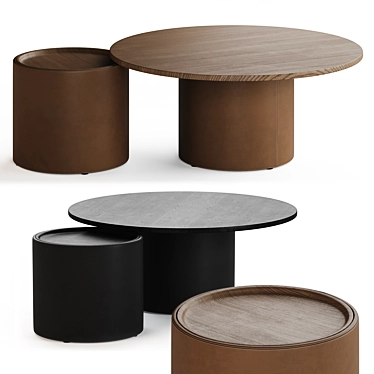 Modern Leather and Wood Coffee Table 3D model image 1 