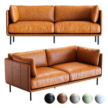 Premium 3D Wells Leather Sofa 3D model image 1 