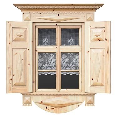 Rustic Wooden Window with Shutters 3D model image 1 