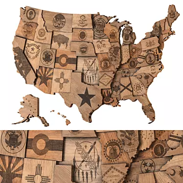  Wooden USA Wall Map Set 3D model image 1 