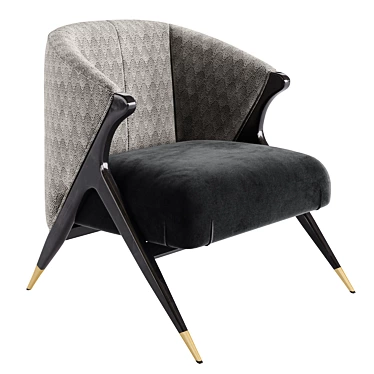 Velvet and Pine Art-Deco Armchair 3D model image 1 