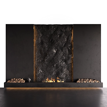 Rock Wall Fireplace Composition 3D model image 1 