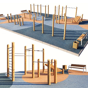 Eco Style Outdoor Gym Playground 3D model image 1 