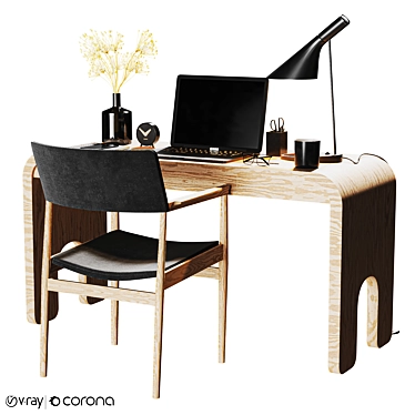 Custom Minimalist Wood Workspace 3D model image 1 
