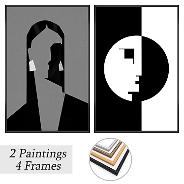 Artisanal Paintings Set with Frames 3D model image 1 