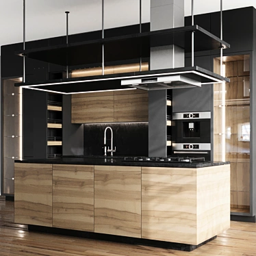 Modern Linear Kitchen 3D Model 3D model image 1 