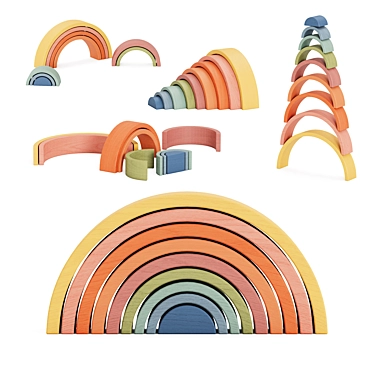 Pastel Rainbow Stacking Arcs Toy 3D model image 1 