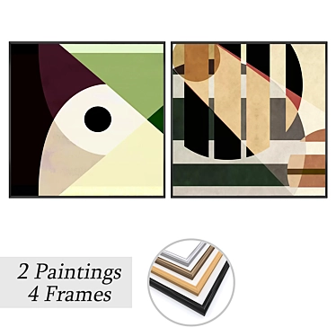 Artistic Wall Decor Set with Frames 3D model image 1 