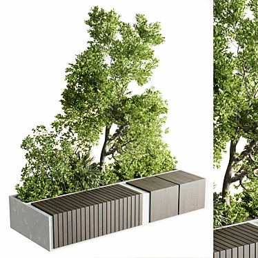 Green Urban Benches with Tree 3D model image 1 