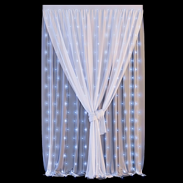 White Chiffon Curtain with LED Garland 3D model image 1 