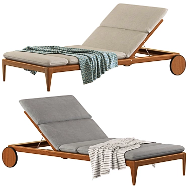 Elegant Teak Sun Lounger with Casters 3D model image 1 