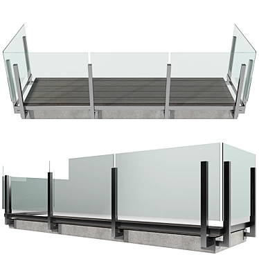 Modern Balustrade with Glass Panels 3D model image 1 