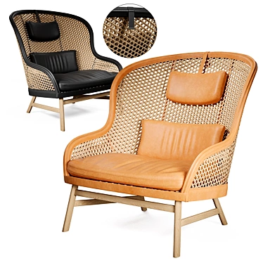 Luxury Rattan and Leather Armchair 3D model image 1 