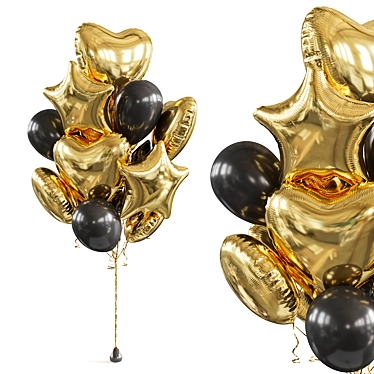 Metallic Air Balloons Gold-Black 3D model image 1 