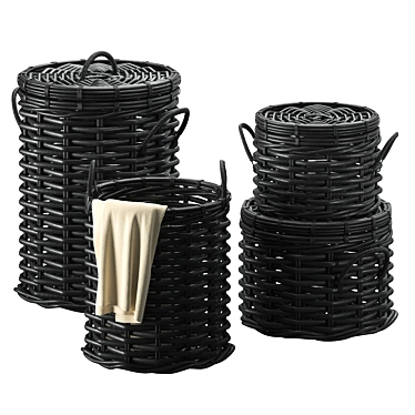 Black Rattan Woven Round Baskets 3D model image 1 