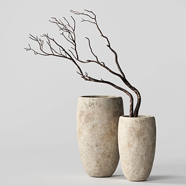 Handcrafted Concrete Vases with Dry Branches 3D model image 1 