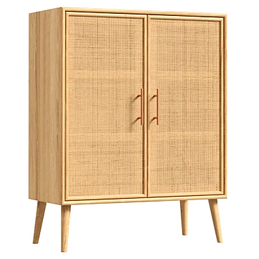 Natural Mid Century Wood Cabinet 3D model image 1 