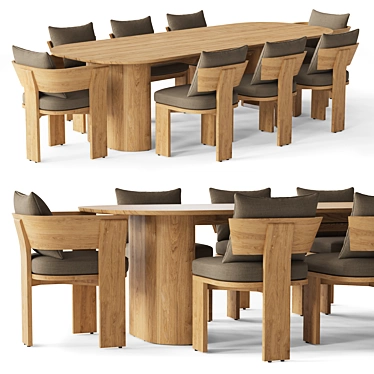 Teak Rectangular Dining Set 3D model image 1 