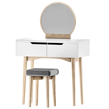 White Oak Vanity Set with Mirror 3D model image 1 