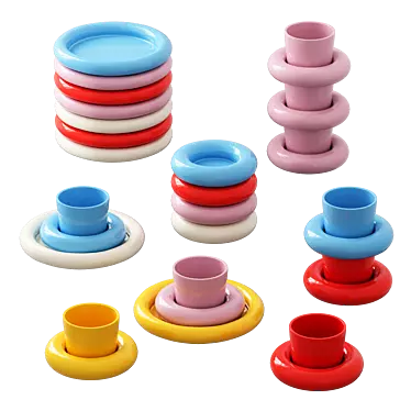 Colorful Chunky Cup & Plate Set 3D model image 1 