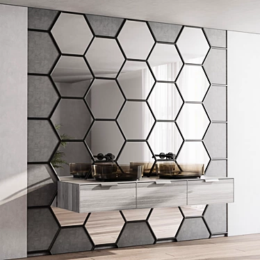 Hexagonal Mirror Bathroom Furniture Set 3D model image 1 