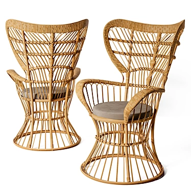 Vintage Rattan High-Back Armchair 3D model image 1 