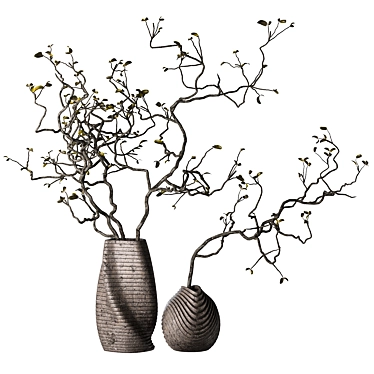 Dry branches with leaves in decorative vases