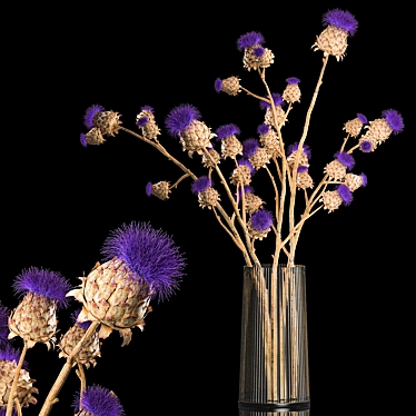 Modern Thistle Bouquet in Glass Vase 3D model image 1 