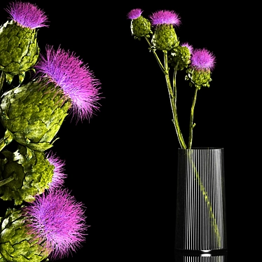 Green Thistle Bouquet in Modern Vase 3D model image 1 