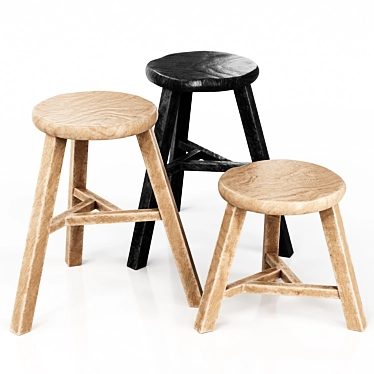 Modern Wooden Stool Set Varieties 3D model image 1 