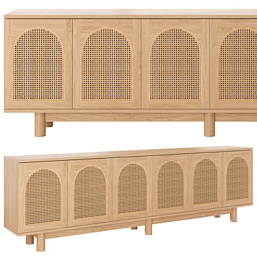Oak and Rattan Arched Buffet 3D model image 1 
